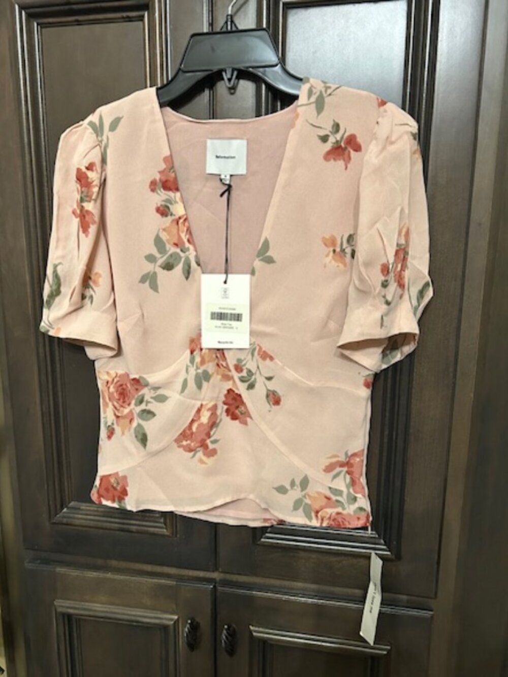 Reformation Rose Serenade Puff Sleeves Scoop Neckline Akaia Top